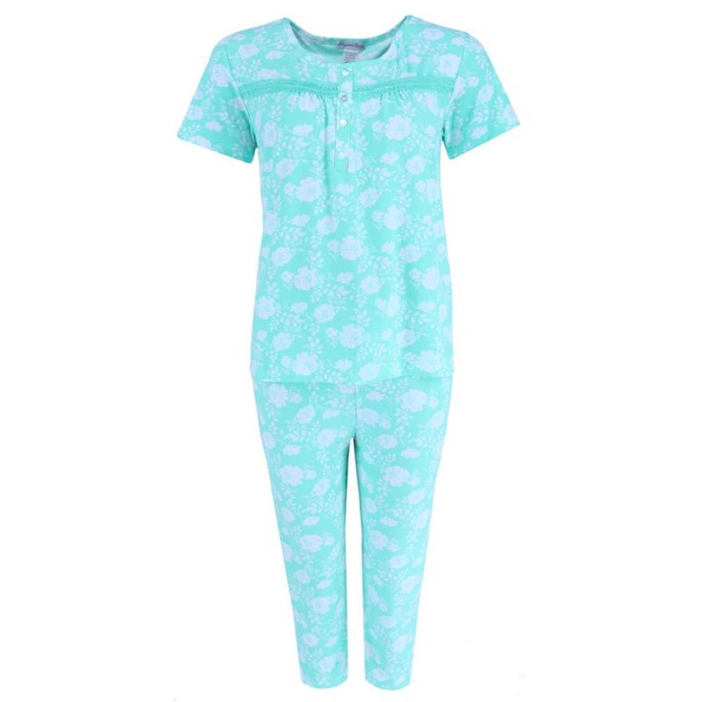 Elegant Emily Women's Plus Mint Floral Capri Set